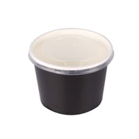 علب ورقية دائرية بغطاء بلاستيك حراري لون أسود - خي...