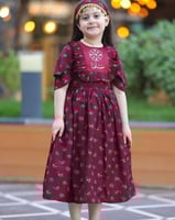 فستان بناتي عنابي انيق