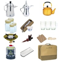 شنطة شاي وقهوة الصمان مكتملة 18 قطعة، مناسبة للرحل...