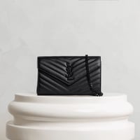 حقيبة جلدية شيفرون سوداء مع السلسلة اسود