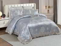 مفرش HALA مطرز مزدوج 7 قطع - رمادي أزرق