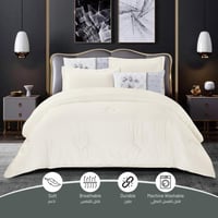 طقم لحاف جاكار مطرز مزدوج -6 قطع اوف وايت