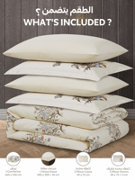طقم مفرش سرير مزدوج بيج بنقشة زهور – 6 قطع قطن ناع...