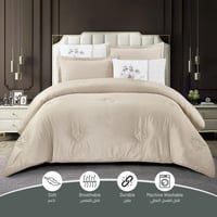 طقم لحاف فندقي إيطالي مطرز مزدوج -6 قطع بيج
