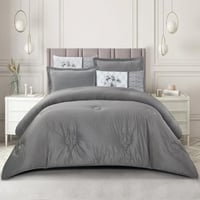 طقم لحاف جاكار مطرز مفرد ونص -4 قطع رمادي داكن