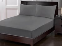 شرشف فيتد مطاط مزدوج 3 قطع - رمادي غامق