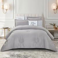 طقم لحاف فندقي إيطالي مطرز مفرد ونص -4 قطع فضي رما...