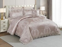 مفرش HALA مطرز مزدوج 7 قطع - لحمي غامق