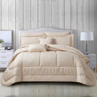 طقم لحاف جاكار مطرز مزدوج 8 قطع بيج