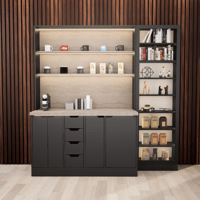 ركن القهوة فاخرة, مع أرفف عرض وإضاءة مخفية