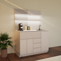 ركن قهوة أنيق بتصميم عصري, درج محصول و اكواب مع رف...