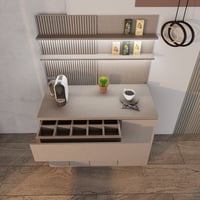 ركن قهوة أنيق بتصميم عصري, درج محصول و اكواب مع رف...