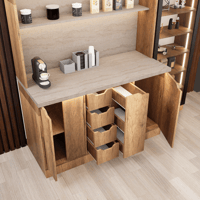 ركن القهوة فاخرة, مع أرفف عرض وإضاءة مخفية