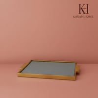 صينية تقديم مصنوعة من الجلد و الستيل باللون الذهبي