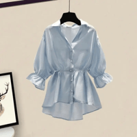 Blue shirt one-piece
