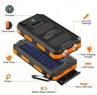 باور بنك يعمل بالطاقة الشمسية مع كشاف إضاءة وبوصلة...