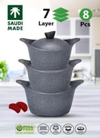 قدور بادريق جرانيت للطبخ، طقم 8 قطع، لون بيج / رصا...