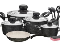 طقم قدور الجرانيت الأمل 15 قطعة لون أسود يد سوداء