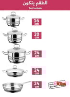 قدور طقم ستانلس ستيل، 9 قطع، توب شيف، صنع في تركيا