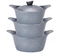 قدور بادريق جرانيت للطبخ، طقم 8 قطع، لون بيج / رصا...