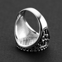 خاتم بتصميم عثماني زركُون دائري فضة عيار 925 - سلف...