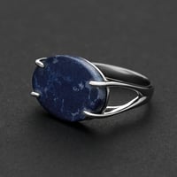 خاتم ملكي بمقبض عيار 925 - كحلي معرق