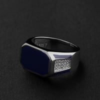 خاتم بتصميم كلاسيكي زركون فضة عيار 925 - كحلي