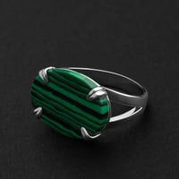 خاتم ملكي مخالب فضه عيار 925 - اخضر معرق