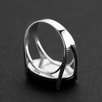 خاتم ملكي فضة عيار 925 بمقبض مُنقط - اسود