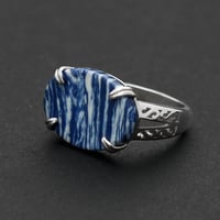 خاتم ملكي مخالب بتصميم عثماني فضة عيار 925 - ازرق...