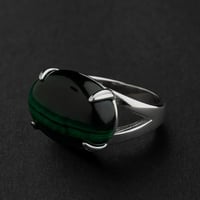 خاتم ملكي مخالب فضه عيار 925 -كت دايموند تايقر اخض...