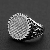 خاتم بتصميم عثماني زركُون دائري فضة عيار 925 - سلف...