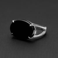 خاتم ملكي فضة عيار 925 بمقبض مُنقط - اسود