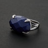 خاتم ملكي مخالب فضه عيار 925 -كت دايموند كحلي