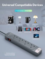 توصيلة راف باور 4 منافذ بقوة 3150 واط - رمادي