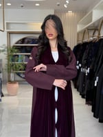 عباية سمو بقماش مخمل تدخيلات كريب الاناقه عنابي