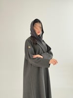 عباية يسرى بقماش جوخ شتوي رمادي غامق
