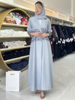 كولكشن رمضان ا عباية الين بقماش لنن مطرز سماوي