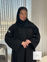 عباية الكلوش كتان سادة كم وسيع - اسود