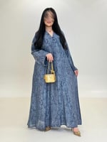 عباية رحمه بقماش لنن برسم سماوي