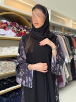 عباية سالي بقماش كريب ملكي تدخيلات شيفون مكسر 3