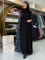 عباية سالي بقماش كريب ملكي تدخيلات شيفون مكسر 4