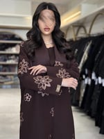 بليزر | عباية بيور بقماش كريب الابداع بتطريز بني