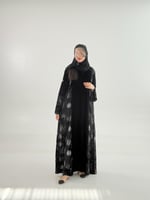 عباية سكون بقماش مخمل كوري تدخيلات شيفون رمادي