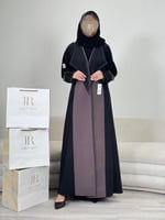 عباية رندا ا بليزر حرير مغسول اسود ورمادي