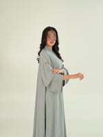 عباية شريهان بقماش كريب مغربي دبل كلوش سماوي