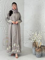 عباية زارا بقماش لنن بارد تطريز ترتر موف