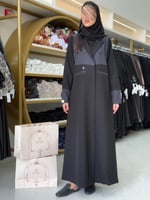 عباية هاليا كريب الاناقة مع كريب مقلم كحلي