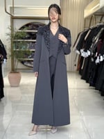 عباية إيليف بقماش كربب باربي تركي رمادي ( طقم ثلاث...