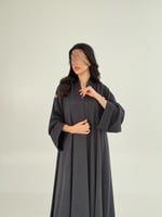 عباية شريهان بقماش كريب مغربي دبل كلوش رصاصي